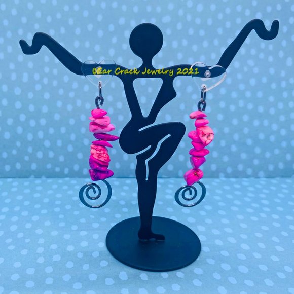 Hand Crafted - Rock Bead Pink Dangle Earrings - Picture 5 of 10